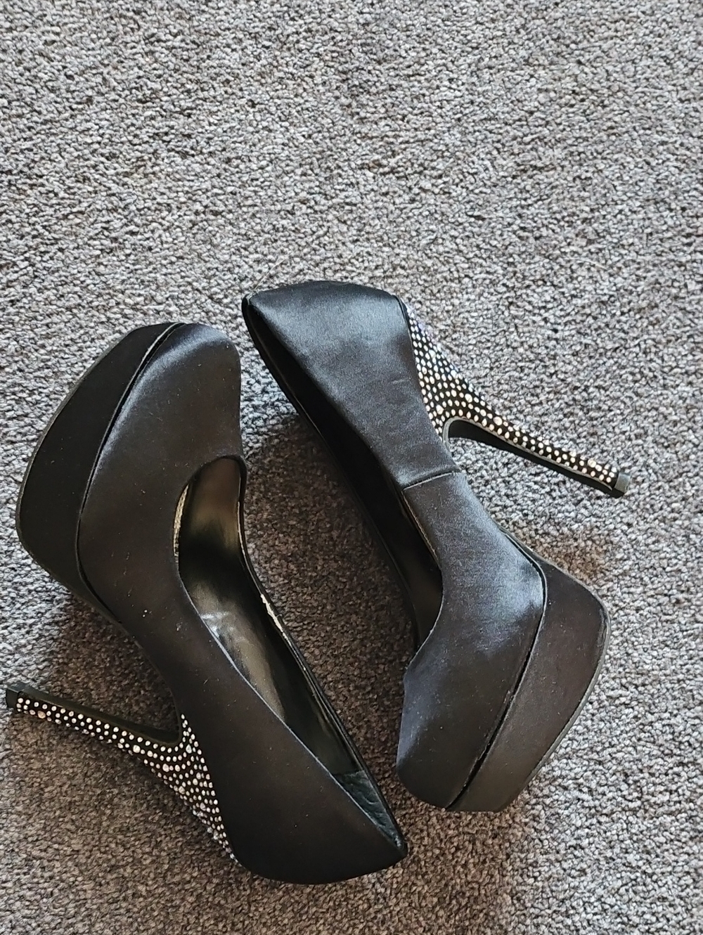 Elegant Black Platform Stiletto Pumps with Rhinestone Heel